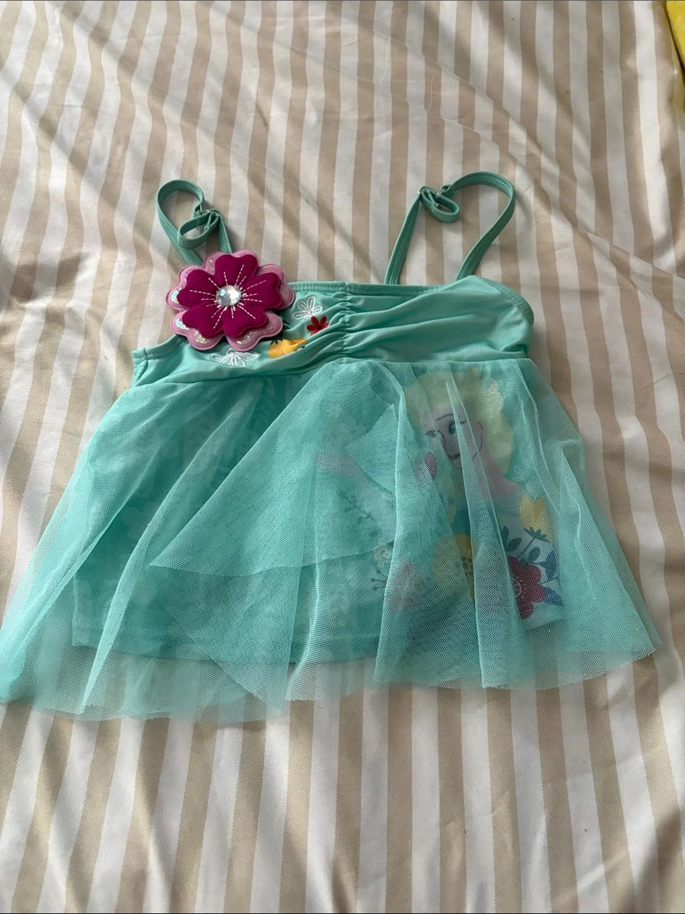 Disney Mint Green Girls Two-Piece Swim Set with Flower Accent